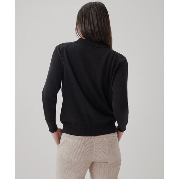 Pact Classic Polo Sweater Women Large Black Organic Cotton Preppy Minimalist - Picture 7 of 16